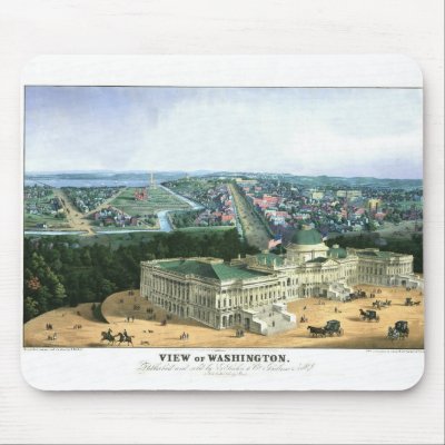 1852 Color Lithograph - View of Washington Mouse Mat by ZephyrusBooks
