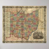 1854 Antique Rail Map of Ohio posters