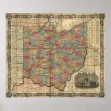 1854 Antique Rail Map of Ohio Print