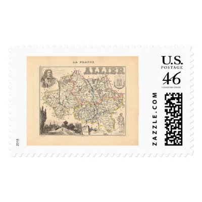 1858 Map of Allier Department, France Postage Stamp by ZephyrusBooks