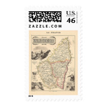 1858 Map of Ardeche Department, France Postage Stamps