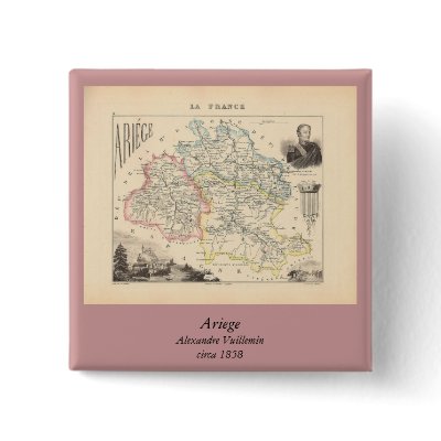 1858 Map of Ariege Department, France Pinback Buttons by ZephyrusBooks