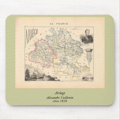 1858 Map of Ariege Department, France Mousepad by ZephyrusBooks