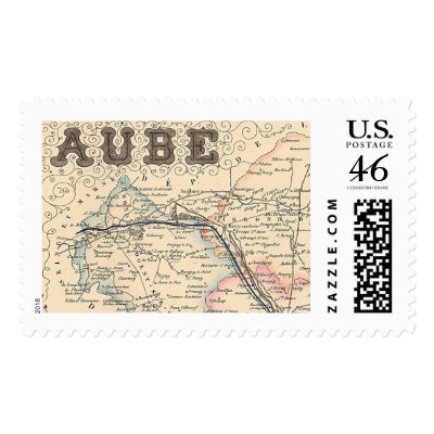 1858 Map of Aube Department, France Postage Stamp by ZephyrusBooks