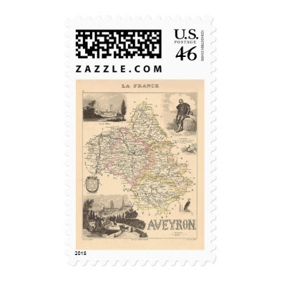 1858 Map of Aveyron Department, France Postage Stamp by ZephyrusBooks
