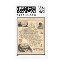 1858 Map of Aveyron Department, France Postage Stamps