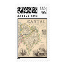 1858 Map of Cantal Department, France Postage Stamp