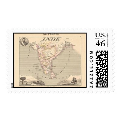 1858 Map of French India (Inde, France) Postage Stamps by ZephyrusBooks