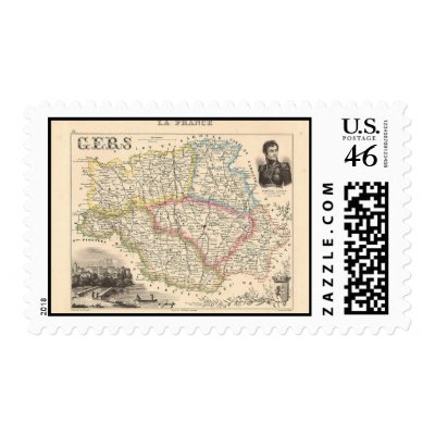 1858 Map of Gers Department, France Stamp by ZephyrusBooks