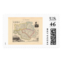 1858 Map of Gers Department, France Stamp