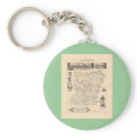 1858 Map of Mayenne Department, France Keychains