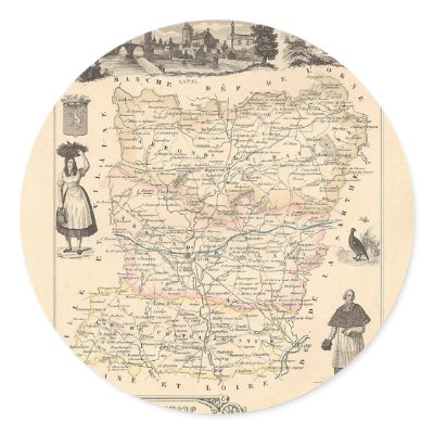 1858 Map of Mayenne Department, France Round Stickers by ZephyrusBooks