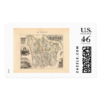 1858 Map of Nievre Department, France Postage Stamps by ZephyrusBooks