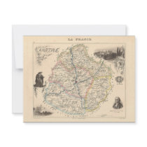 1858 Map of Sarthe Department, France Custom Invite