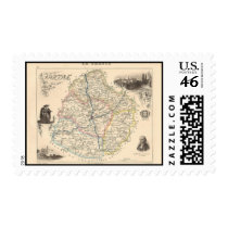 1858 Map of Sarthe Department, France Postage Stamp