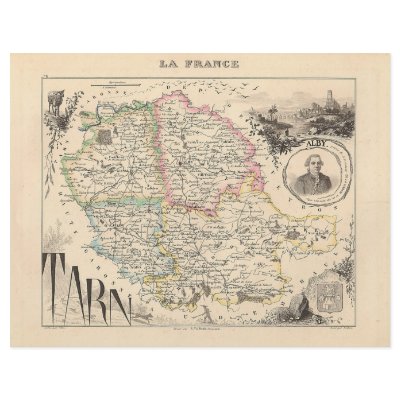 1858 Map of Tarn Department, France Full Color Flyer by ZephyrusBooks