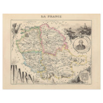 1858 Map of Tarn Department, France Full Color Flyer