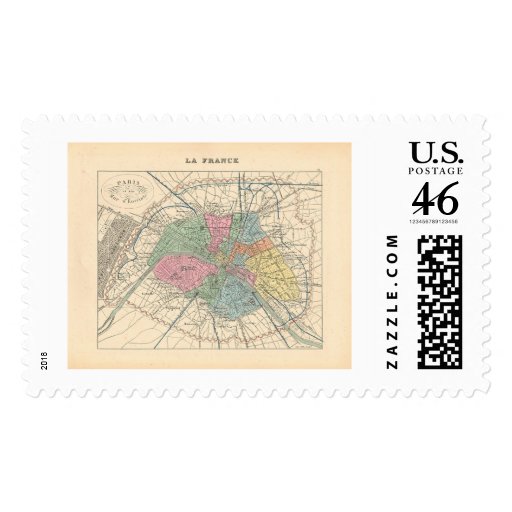 1858 Map Paris et son Mur d'Enceinte - France Postage Stamps