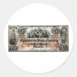 1861 Confederate Five Dollar Note Round Sticker