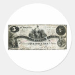 1861 Confederate Five Dollar Note Round Sticker