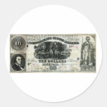 1861 Confederate Ten Dollar Note Round Sticker