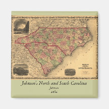 1861 North Carolina and South Carolina Map Fridge Magnets