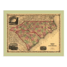 1861 North Carolina and South Carolina Map Postcard