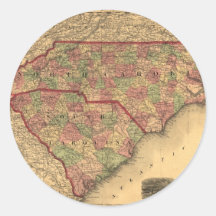 1861 North Carolina and South Carolina Map Sticker