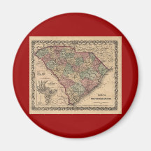 1865 South Carolina Map Fridge Magnets