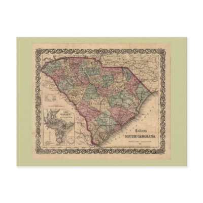 1865 South Carolina Map Post Card by ZephyrusBooks