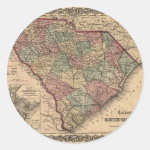 1865 South Carolina Map Round Sticker