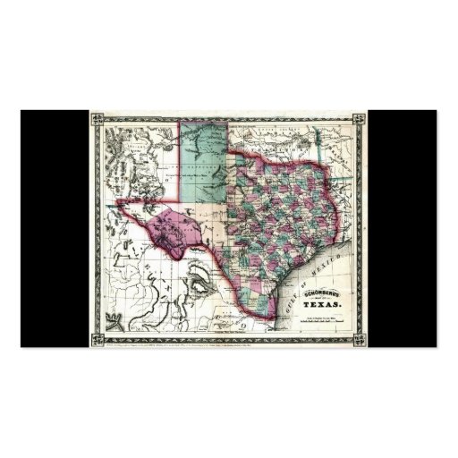 1866 Antiquarian Map of Texas by Schönberg & Co. Business Card Template (back side)