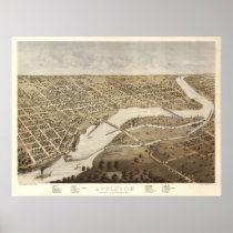 1867 Appleton, WI Birds Eye View Panoramic Map Print