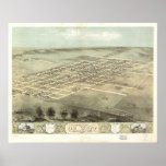 1868 De Witt, IA Birds Eye View Panoramic Map Poster