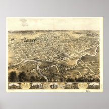 1868 Fort Wayne, IN Birds Eye View Panoramic Map Poster
