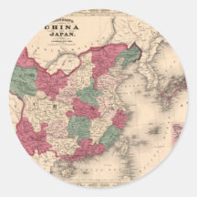 1868 Map - Johnson's China and Japan Round Stickers