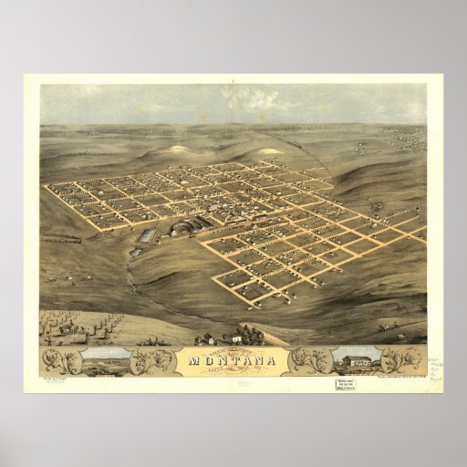 1868 Montana, IA Birds Eye View Panoramic Map Posters
