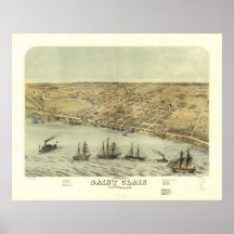 1868 Saint Clair, MI Birds Eye View Panoramic Map Posters