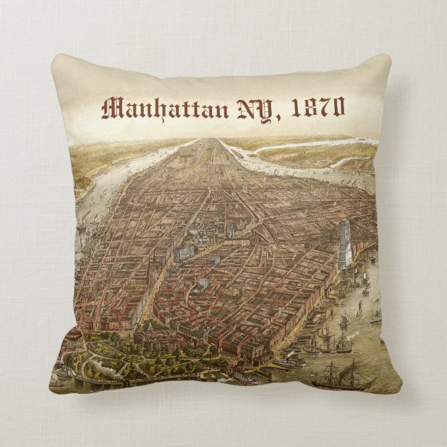 1870 Manhattan New York City Vintage Old Map Pillow