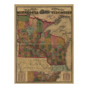 1871 railroad/post office map of MN and WI posters