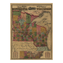 1871 railroad/post office map of MN and WI posters