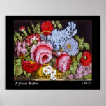 1872 VINTAGE "Flower Basket" PRINT
