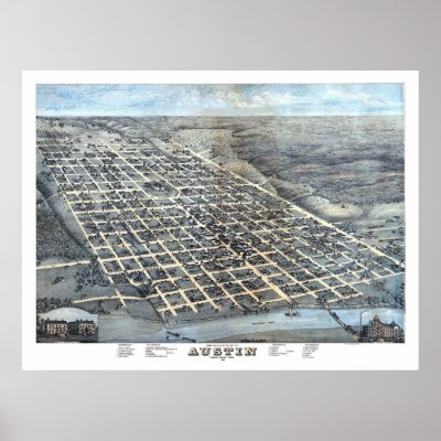 1873 Austin, TX Bird's Eye View Panoramic Map Print by PaperTimeMachine