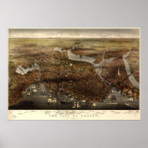 1873 Boston, MA Birds Eye View Panoramic Map Print