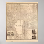 1874 Map of Lake Tahoe Area California & Nevada Posters