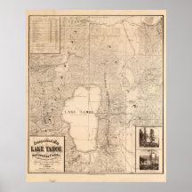 1874 Map of Lake Tahoe Area California & Nevada Posters