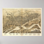 1875 Brantford, Ontario Bird's Eye Panoramic Map Posters