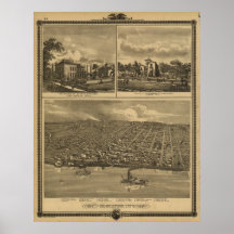 1875 Muscatine, IA Birds Eye View Panoramic Map Print