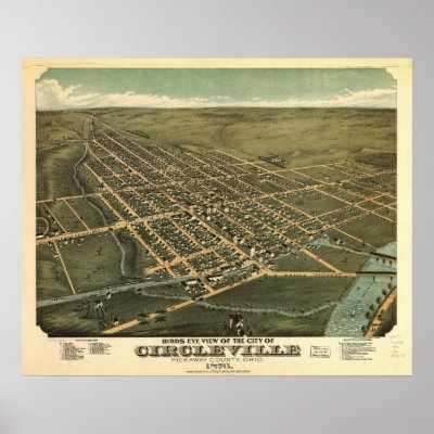 1876 Circleville, OH Birds Eye View Panoramic Map Print by PaperTimeMachine