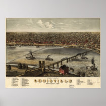 1876 Louisville, KY Birds Eye View Panoramic Map Print